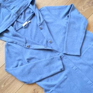 Pure Jill J. Jill Long Snap Hooded Cardigan Sweater - Long French Blue Cotton SP